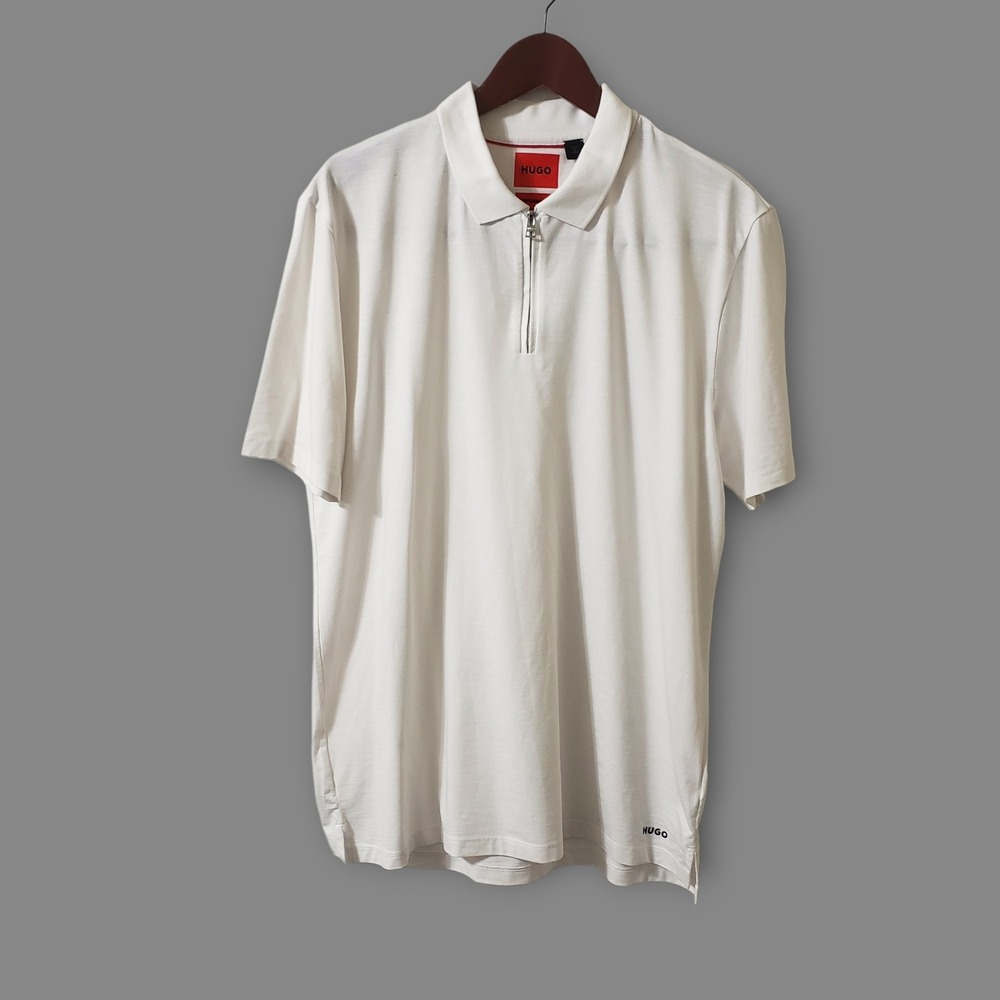 HUGO Boss Mens Cotton Blend 1/4 Zip Polo Shirt White Size Large